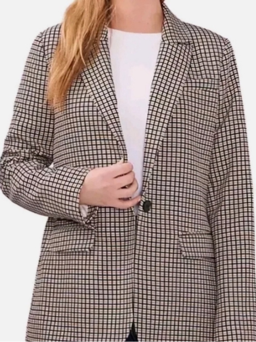 NWT Vince Camuto Single-Button Blazer Jacket Mustard/White/Black Plaid L